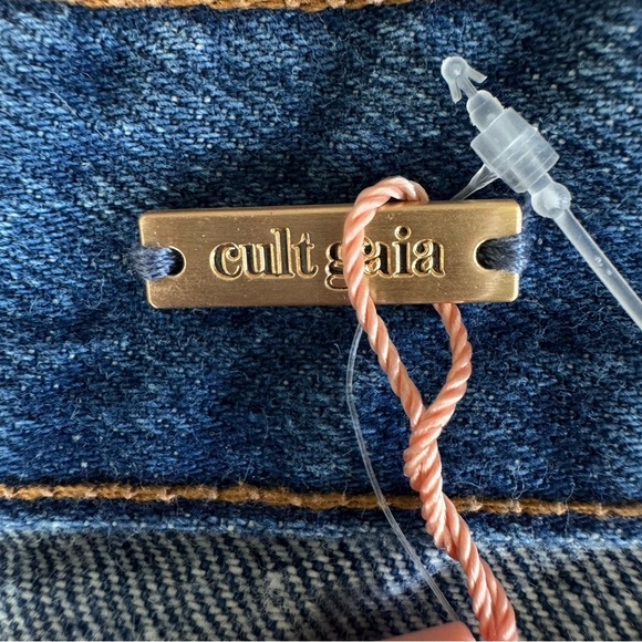 Cult Gaia Denim Midi Skirt Front Slit High Rise Blue Size 26 NWT - Picture 9 of 11